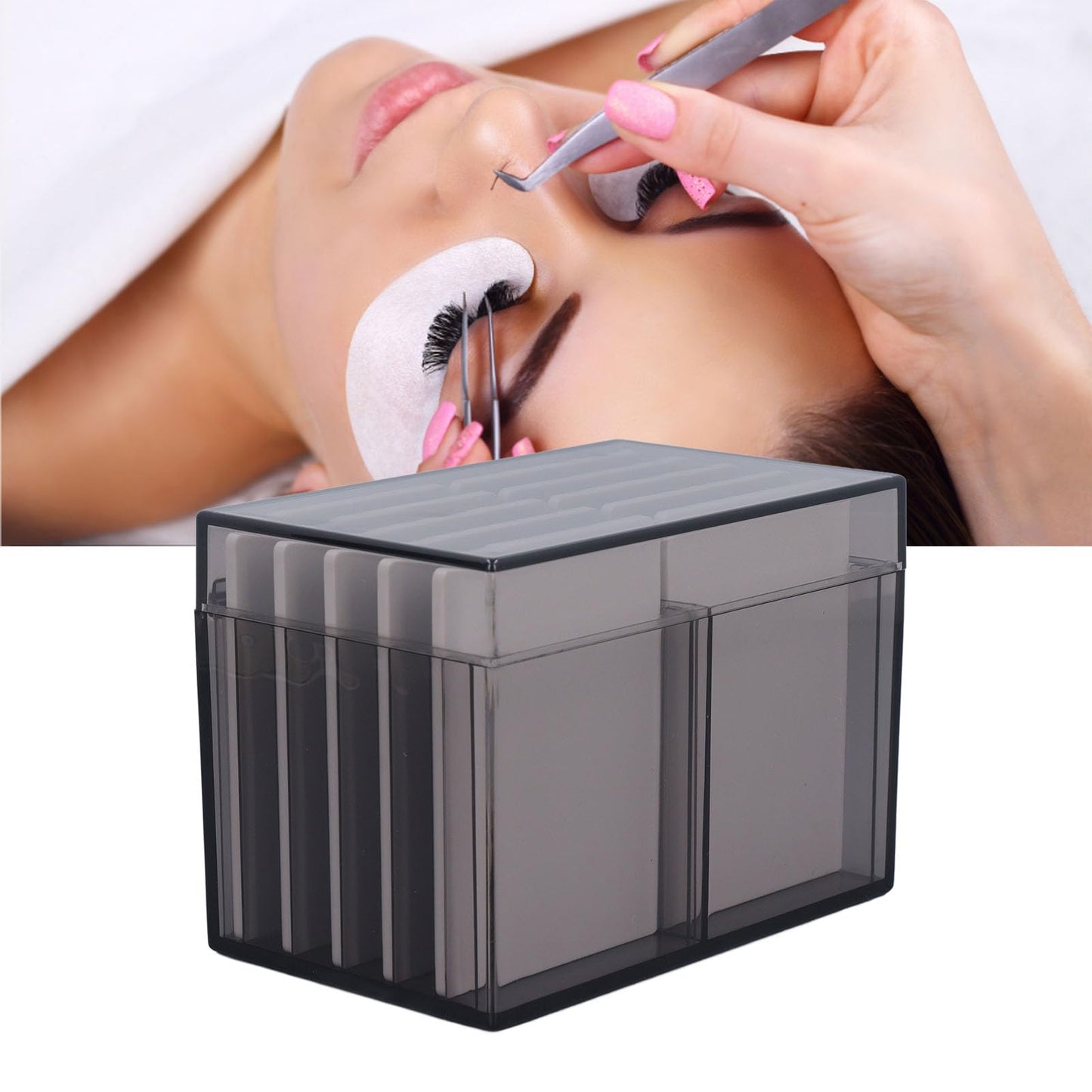Eyelash Box Eyelash Extension Storage Case Organizers, 10 Layers Acrylic Eyelash Storage Box with Magnetic Bottom, False Eyelashes Glue Pallet Holder Display, Lash Extension Grafting Tool (Tea