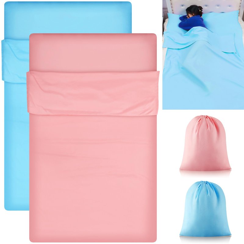 Irenare 2 Pcs Tan Sleep Sack Lightweight Breathable Tanning Body Self Tanners Sleeping Sac Protect Sheets from Dark Tanner for Bed Travel Sleeping Bag(Pink, Blue)