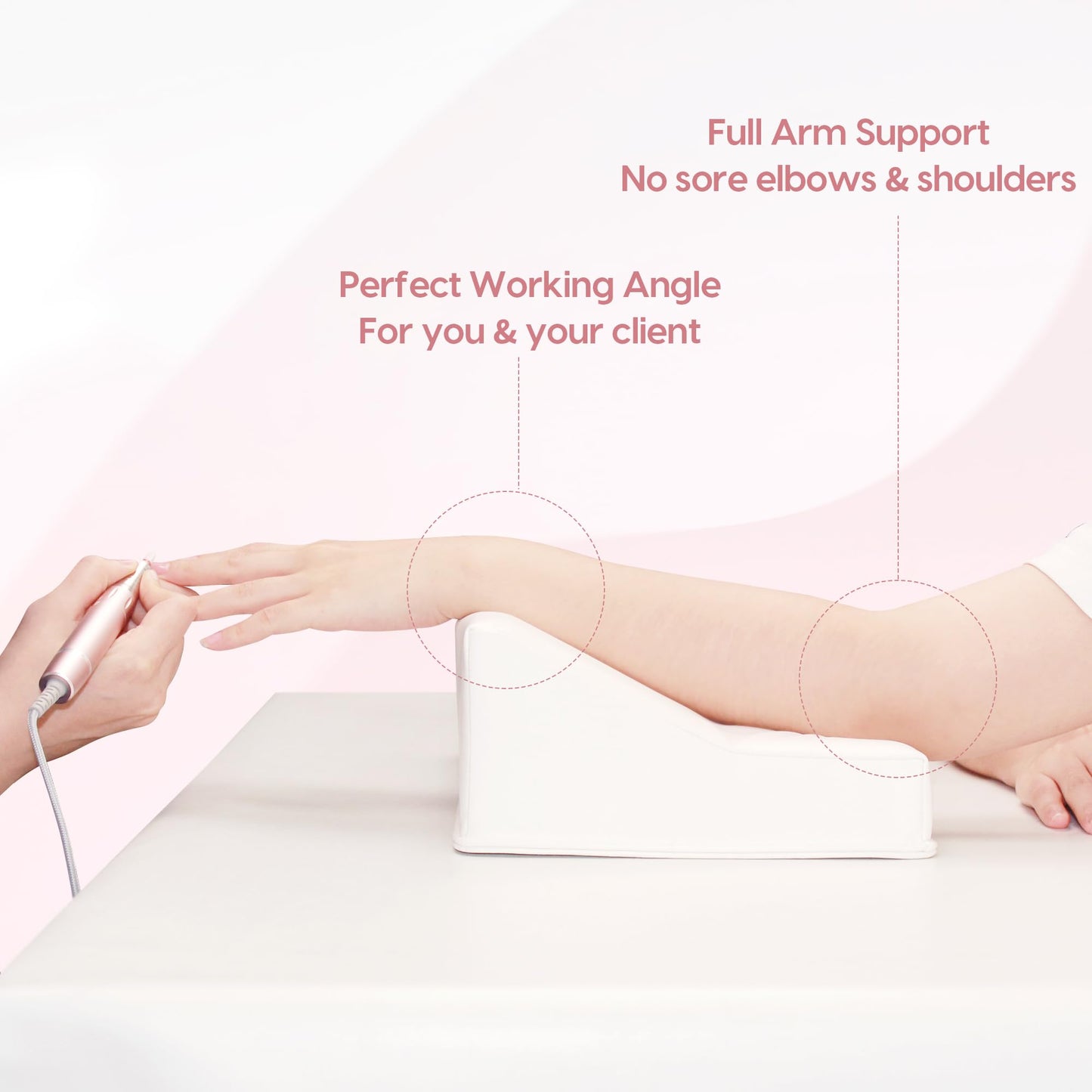 Delanie Nail Tech Arm Rest with Elbow Support - 21.65" Wide Soft Cushion Comfortable Ergonomic Manicure Hand Rest Pillow for Manicurist, Nail Desk Salon Supplies, Standard 21.65" Version