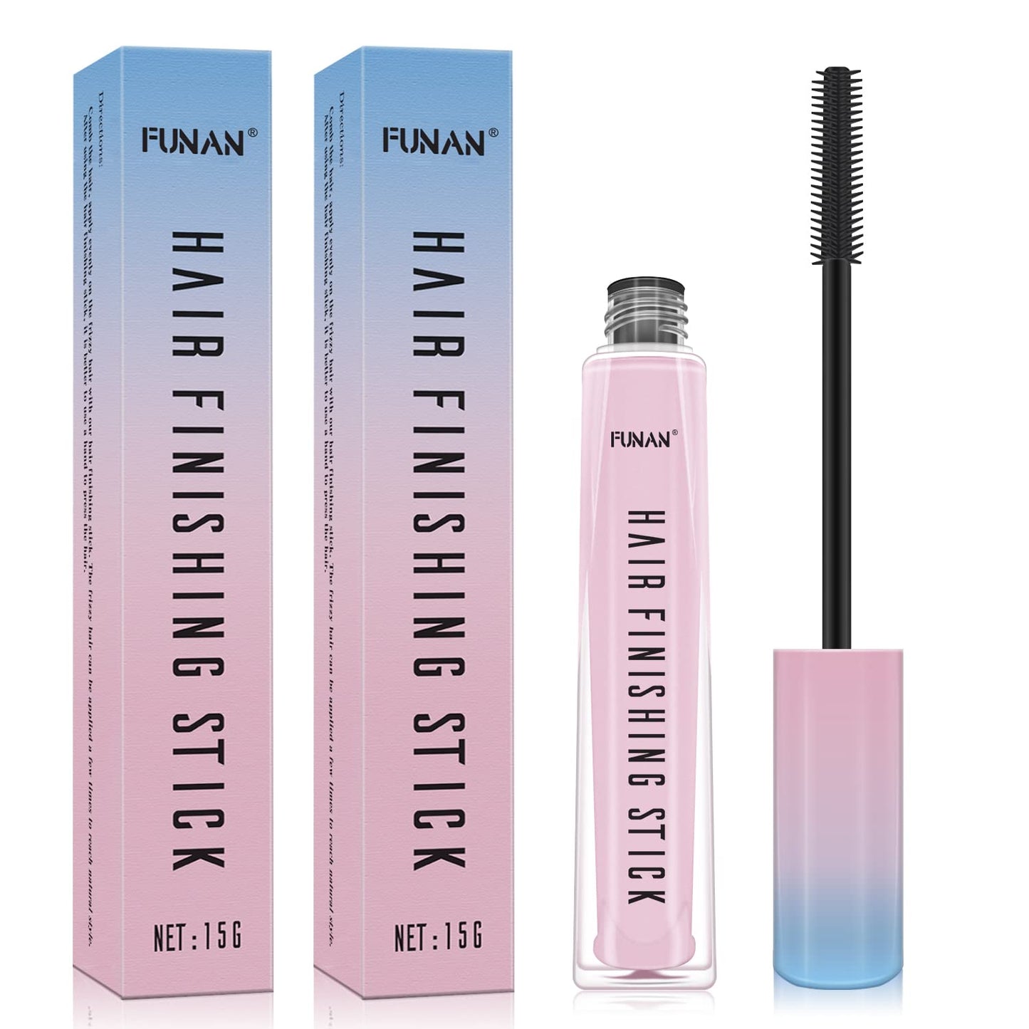 FUNAN Hair Finishing Stick 2 Pack, Flyaway Hair Tamer for Women, Baby Hair & Edge Control Wand, Non-Greasy Hair Mascara for Smooth Buns & Ponytails, Travel Size