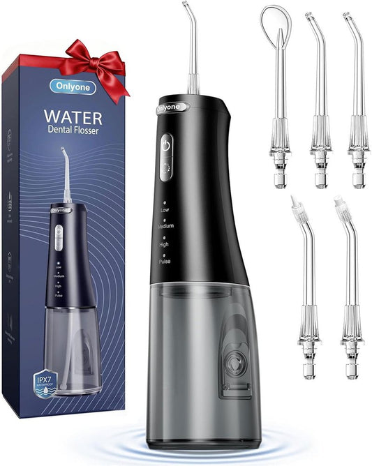 Onlyone Rechargeable Cordless Water Flosser with Adjustable Water Pressure for Daily Oral Care, Power Dental Flosser for Home and Travel Use, Portable Oral Irrigator for Sensitive Gums and Braces Care
