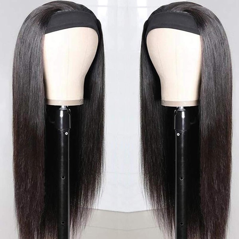 Headband Wig - Straight Human Hair for Black Women | 12-Inch Brazilian Virgin Hair, Glueless Design