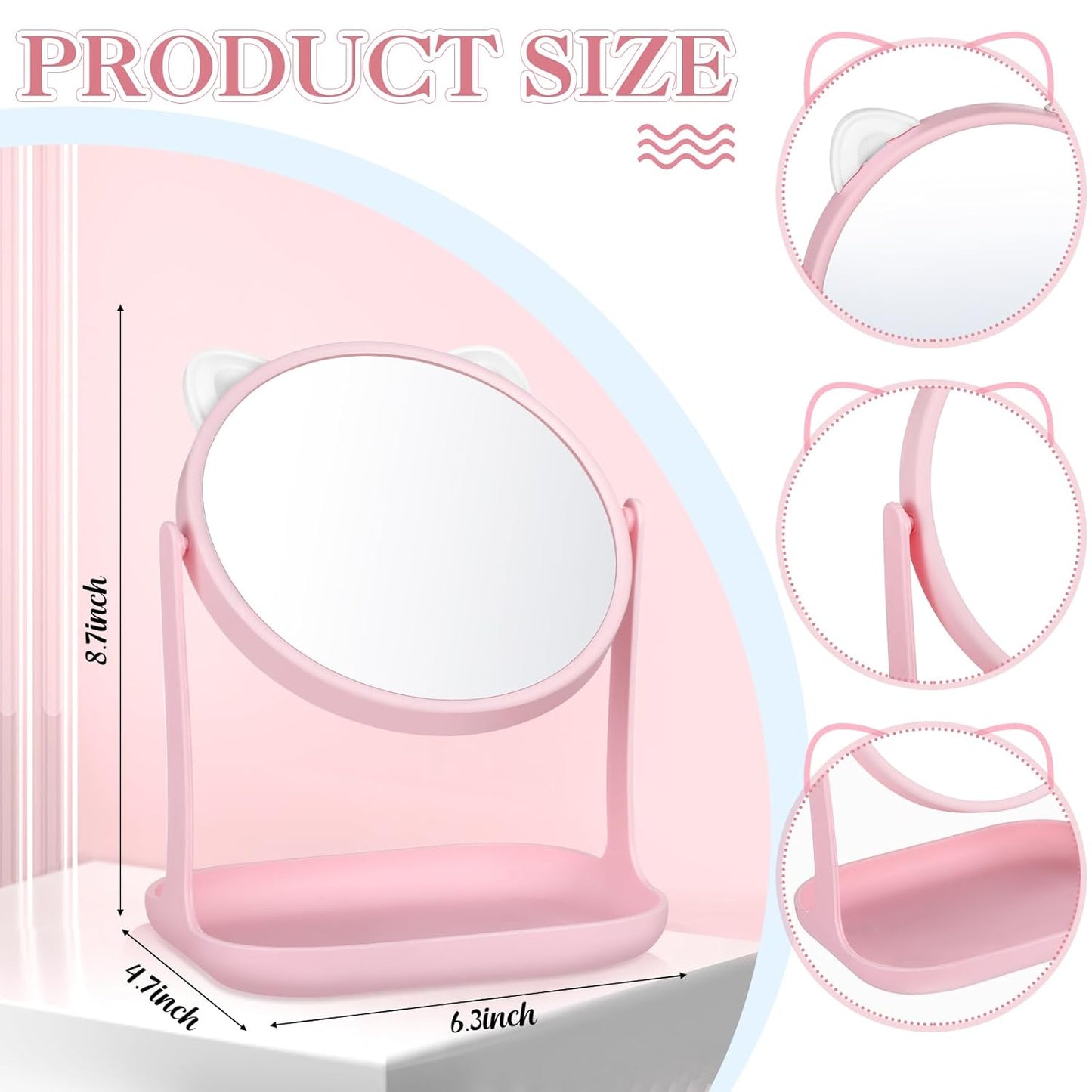 DoubleFill 8-Piece Spa Party Supplies Set | Cat Table Mirrors & Pink Bow Headbands for Slumber Birthday Parties