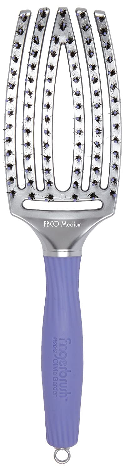 Olivia Garden Fingerbrush Combo Curved and Vented Paddle Brush for Blow Drying - Ionic and 100% Boar Bristles - For All Hair Types, Medium
