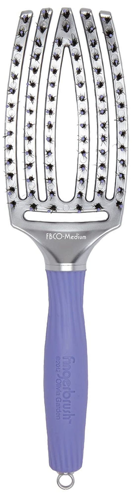 Olivia Garden Fingerbrush Combo Curved and Vented Paddle Brush for Blow Drying - Ionic and 100% Boar Bristles - For All Hair Types, Medium
