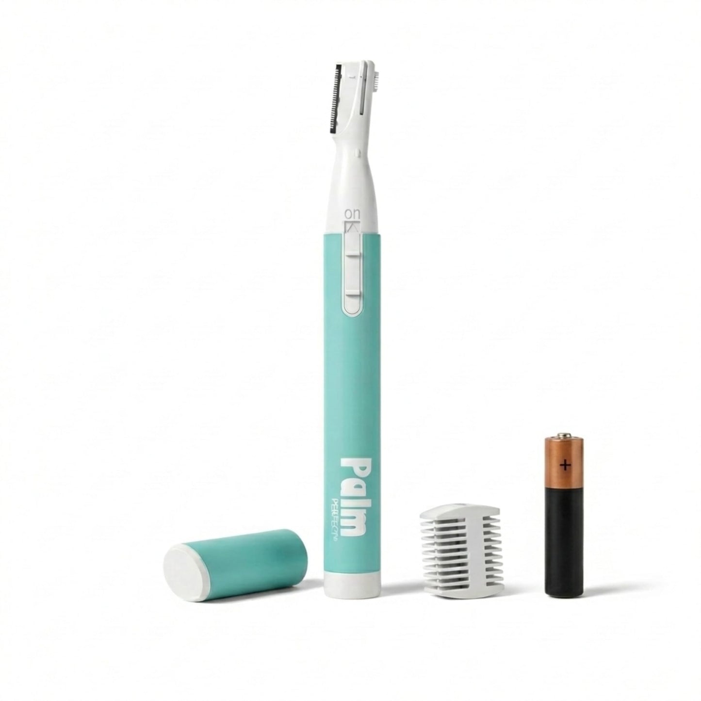 PalmPerfect Personal Hair Trimmer – Painless Precision Shaver for Eyebrows, Upper Lip, Ears, and Nose – Stainless Steel Twin-Blade Groomer with Dual-Length Comb & Battery Included