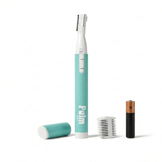 PalmPerfect Personal Hair Trimmer – Painless Precision Shaver for Eyebrows, Upper Lip, Ears, and Nose – Stainless Steel Twin-Blade Groomer with Dual-Length Comb & Battery Included