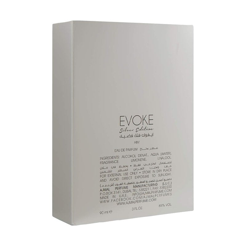 Ajmal Evoke Silver Edition Eau De Parfum Spray for Men - 3 Ounce Fragrance
