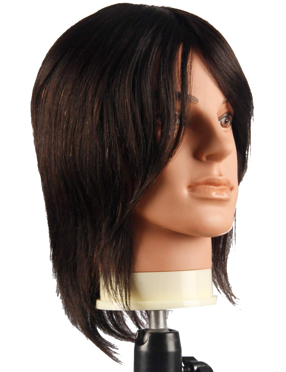 Male Mannequin Head - 100% Human Hair Cosmetology Manikin for Cutting & Styling | Includes Clamp Stand