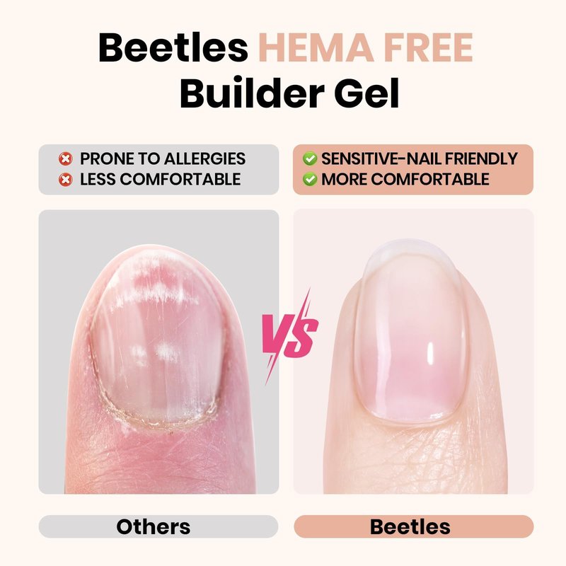 Beetles Builder Gel Nails Kit HEMA Free & Handheld Nail Lamp,8 in 1 Clear Natural Nude Building Gel with Base Top Coat,for Thickening Strengthening Building Apex for Beginner DIY Salon at Home Gifts