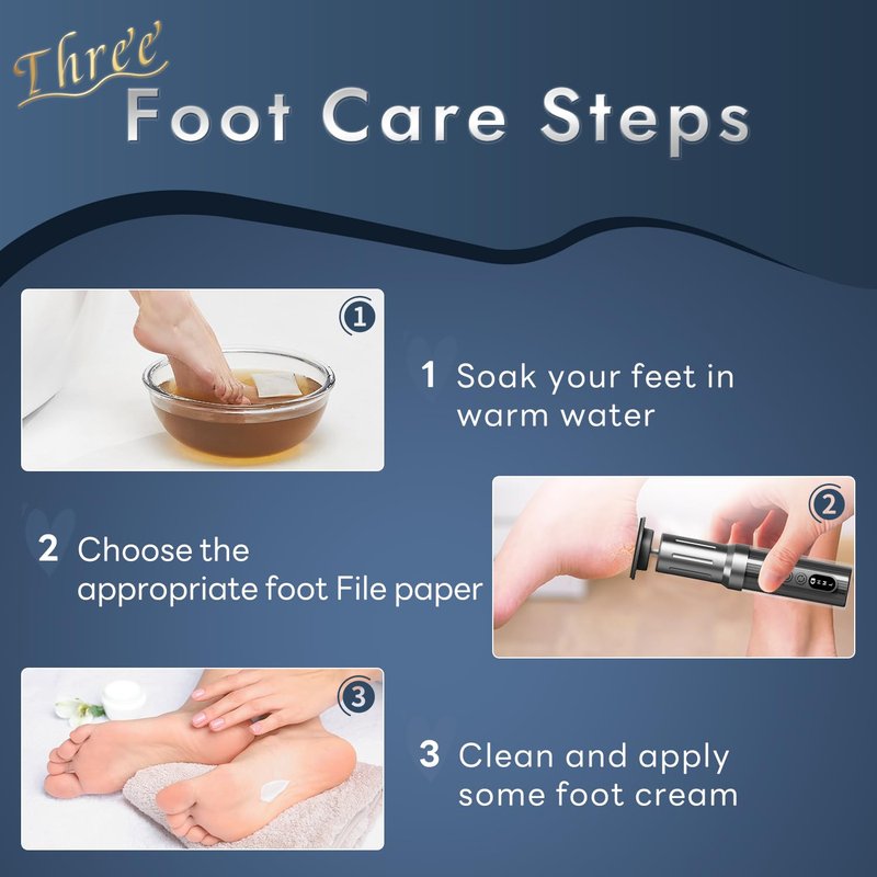 JINYAWA Electric Foot Callus Remover - 2-in-1 Rechargeable Cordless Foot File with LCD Display & 6 Speeds - Professional Foot Sander for Dead Skin, Thick Nails, Heels and Soles (Gray)