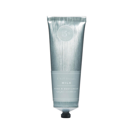 K. Hall Designs Milk Hand & Body Cream, Creamy-Sweet Scent with Coconut & Vanilla, Shea Butter Lotion for Men & Women, Relieves Dry Skin & Cracked Hands, 3.4 fl oz