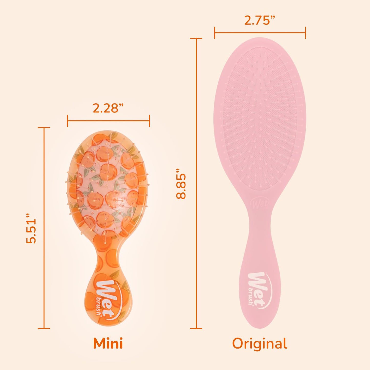 Wet Brush Mini Detangler Hair Brush, (Tutti Fruitti), Peach, Detangling Travel Hairbrush, Ultra-Soft IntelliFlex Bristles Glide Through Tangles with Ease, Pain-Free, All Hair Types