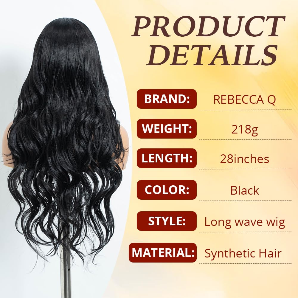 Rebecca Q Long Wavy Synthetic Lace Front Wig for Women 30 inches Middle Part Natural Hairline Heat Resistant Fiber Wigs for Daily Party (Ginger)