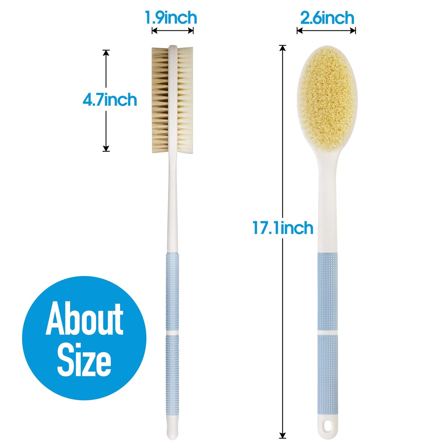 Backski Back Scrubber Anti Slip for Shower, Shower Brush Long Handle with Stiff and Soft Bristles, Body Exfoliator for Bath or Dry Brush(Blue)