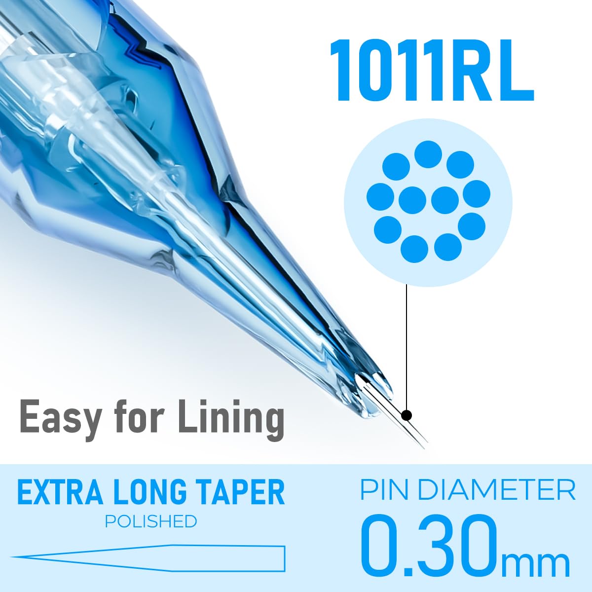 Tattoo Cartridges Needles, 20Pcs Tattoo Needles #10 Bugpin 11 Round Liner with Membrane Disposable Cartridges Tattoo Needles Long Taper for Permanent Makeup Tattoo Supplies (1011RLL)