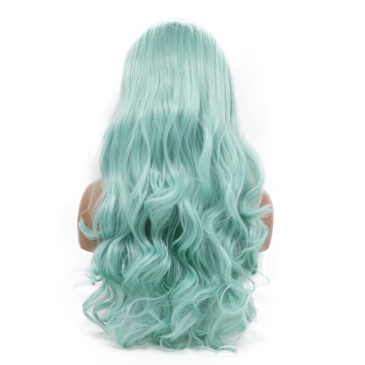 karissa Hair Green Wig Long Wavy Mint Lace Front Wigs Pastel Light Blue Synthetic Realistic Pre Plucked Hairline Glueless Heat Resistant Fiber Replacement Halloween Costume Cosplay Party 24 Inches