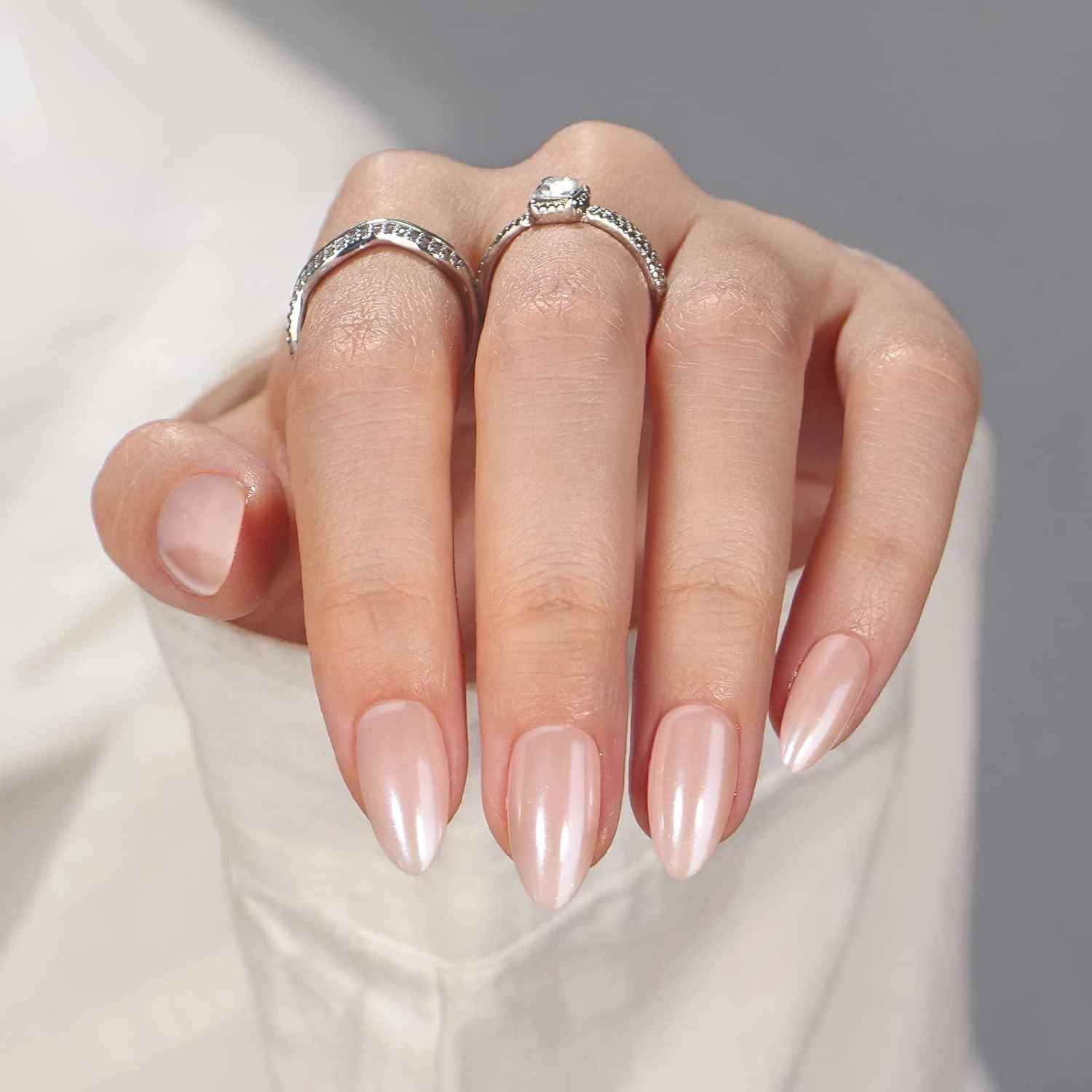 Soft Gel Chrome Press On Nails - Reusable Fake Nails with Glue, Perfect Fit & Stylish Nudies