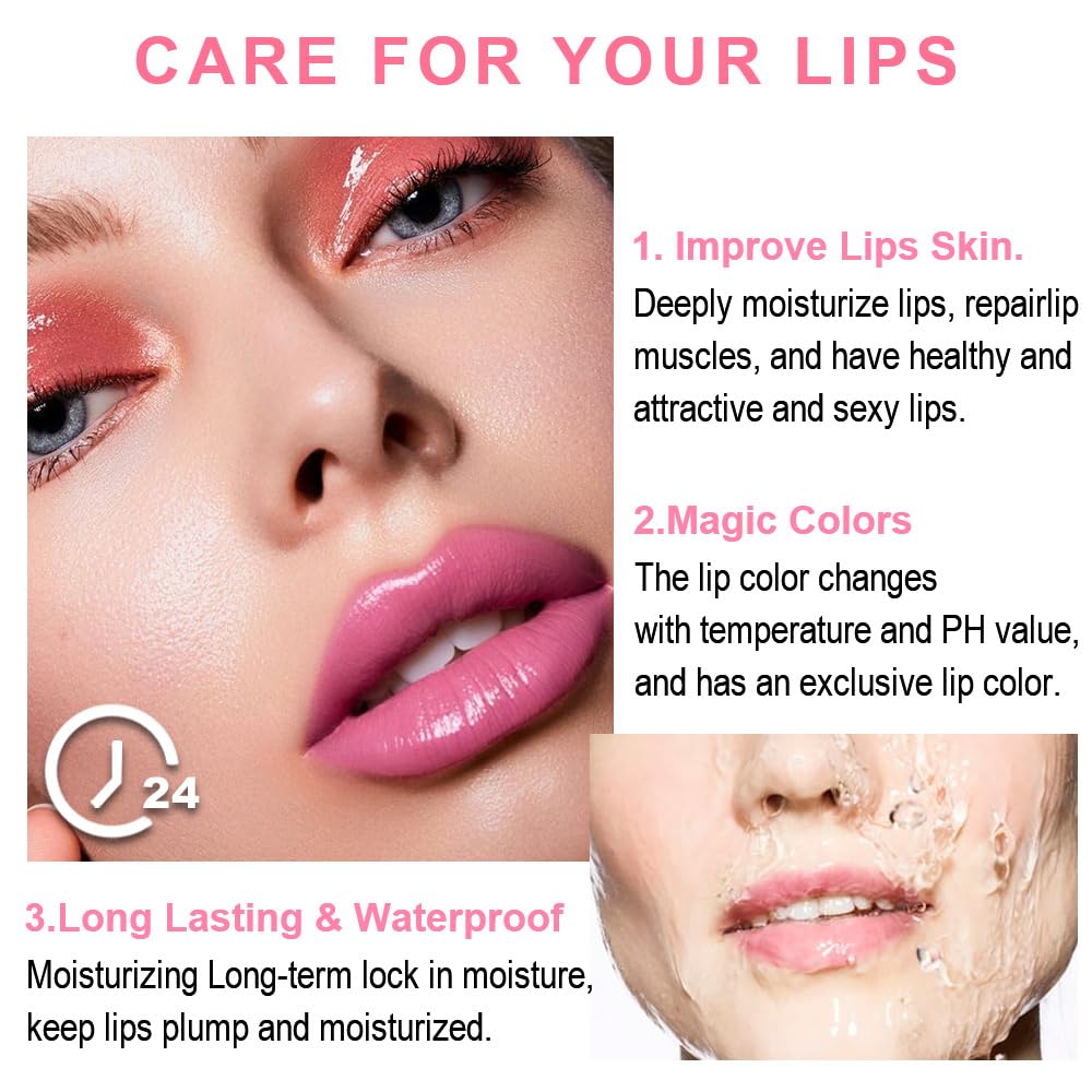 BINGBRUSH 3PCS Aloe Strawberry Cherry Color Changing Lipstick Set, Magic PH Mood Lipstick Long Lasting Moisturizing Lip Balm, Temperature Color Changing Lip Gloss,Hydrating Lip Care for Women