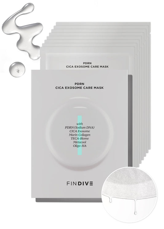 FINDIVE OFFICIAL PDRN CICA Exosome Care Mask, PDRN (Sodium DNA) 5,000ppm, Cica Exosome, Marin Collagen, Soothes, Regenerates Skin, Korean Skincare 1.05fl.oz* 8 Sheets