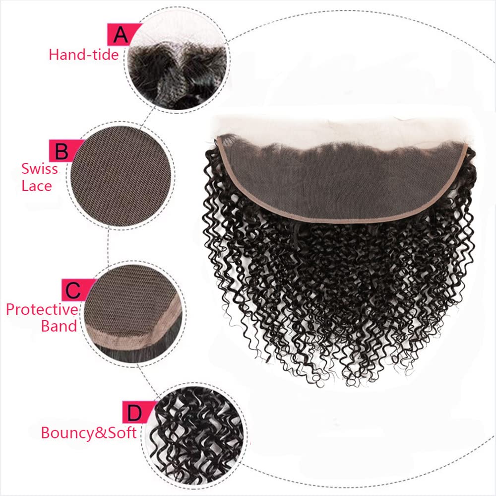 Kinky Curly Lace Frontal Closure - 16 Inch Unprocessed Brazilian Virgin Hair | HD Transparent Ear to Ear with Baby Hair
