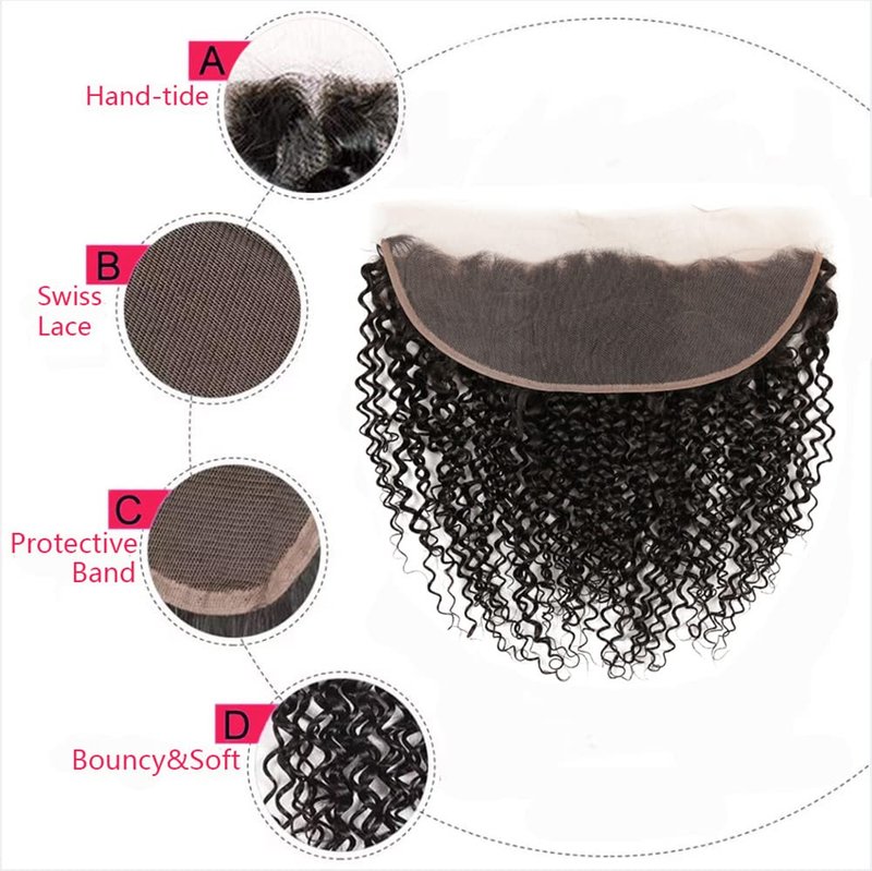 13x4 Lace Frontal Closure Kinky Curly Lace Frontal Closure 14 Inch Unprocessed Brazilian Virgin Hair HD Lace Closure Ear to Ear Transparent Lace Frontal with Baby Hair Natural Color …