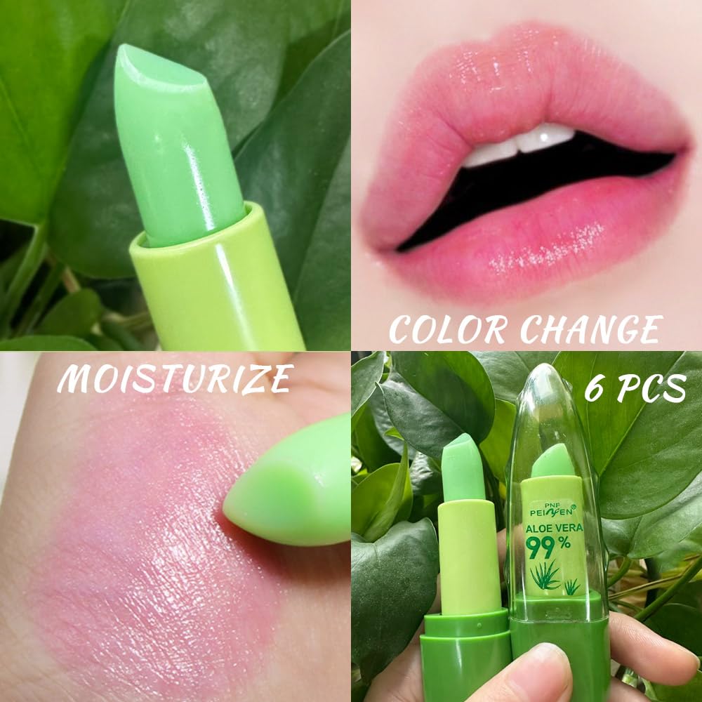 BINGBRUSH Aloe Vera Color Changing Lipstick Queen,Long Lasting Lip Care Nutritious Plumper Lip Balm Moisturizer Magic PH Temperature Color Change Lip Gloss Makeup Set for Women