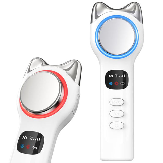 Cool and Hot Facial Firming Device, Light Face Tool with Vibration, Facial Massager with 8-21°C Cold, 38-47°C Hot, Electric Skin Care Kit