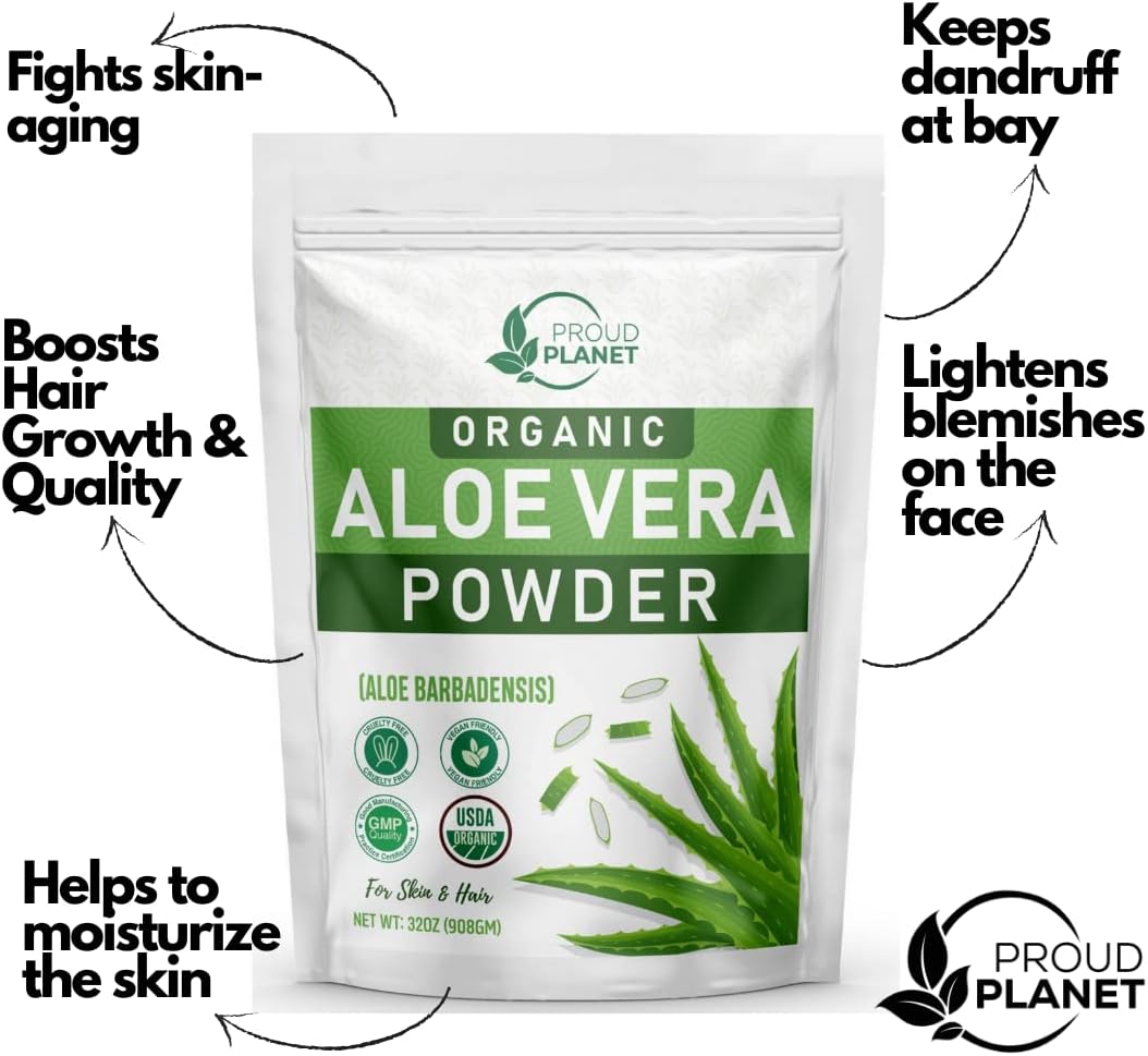 Organic Aloe Vera Powder - USDA Certified Aloe Barbadensis for Hair & Face | 2 Pounds