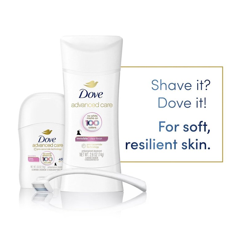 Dove Antiperspirant Deodorant for Women, Clear Finish, 2-Pack + Travel-Size – No White Marks, Pro-Ceramide Technology, Vegan & Cruelty-Free