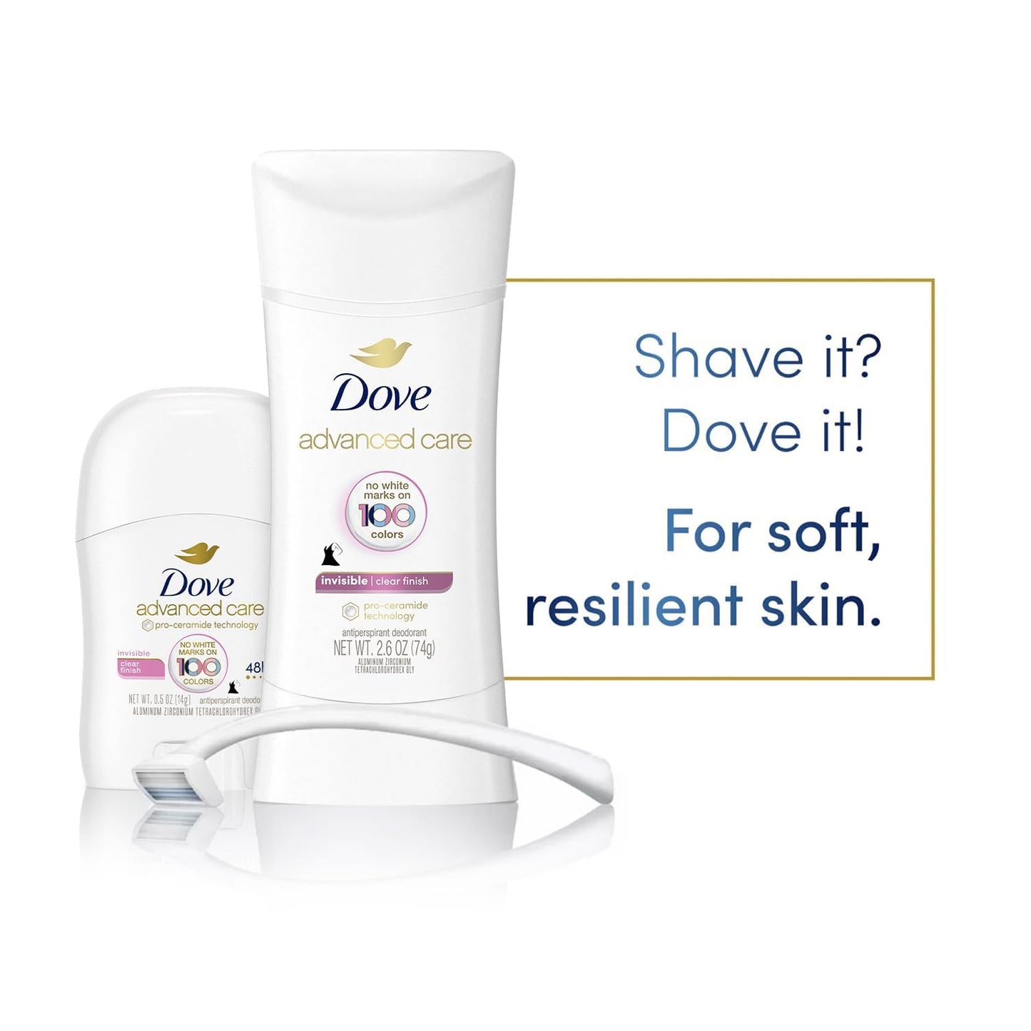 Dove Antiperspirant Deodorant for Women, Clear Finish, 2-Pack + Travel-Size – No White Marks, Pro-Ceramide Technology, Vegan & Cruelty-Free