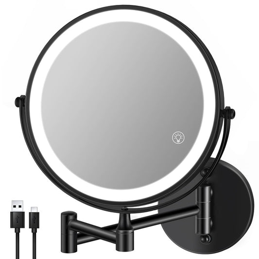 8.5'' Lighted Makeup Mirror with Magnification, Double Sided Dual Touch 1X/10X Magnifying Mirror with Lights 360°Swivel Bathroom Mirror with Extendable Arm
