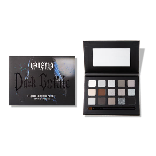 VANERIA Black Smokey Eye shadow Palette,15 Colors Matte Glitter Metalli Eyeshadow Palette,Long Lasting Waterproof Pallete