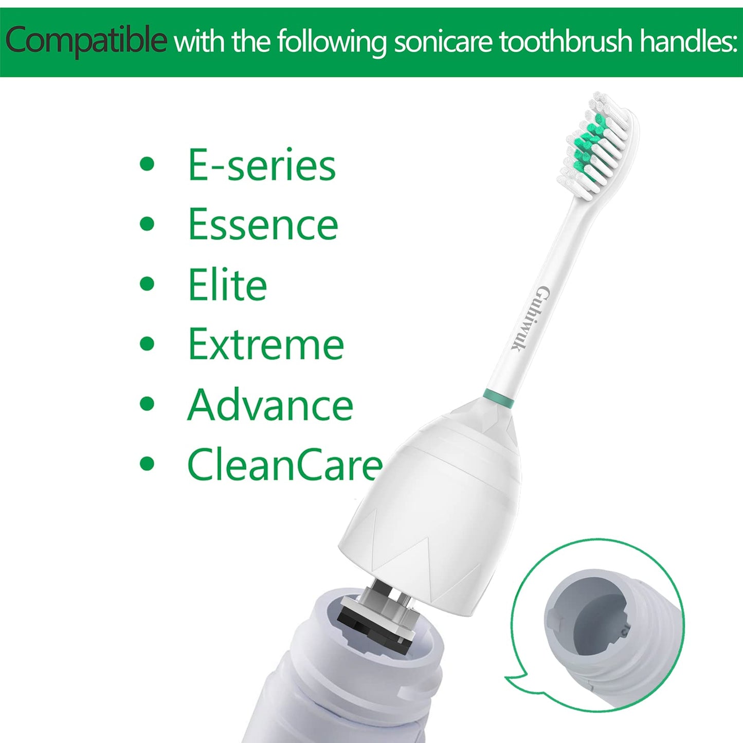 Guhiwuk Replacement Toothbrush Heads Compatible with Philips Sonicare E-Series, Essence, Advance, CleanCare, Elite and Xtreme Screw-on Electric Phillips Brush Handles, 6 Pack