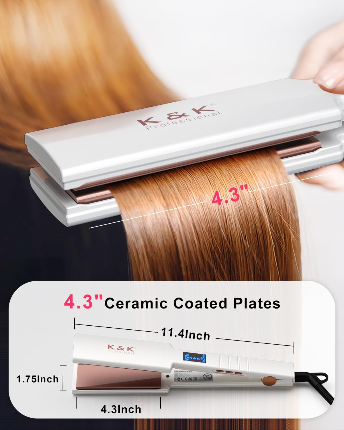 Nano Hair Straightener - Wide Plates with Advanced Ceramic Coating | Ultra-Fast Heat Up & Auto Safety Shut Off for Thick Hair