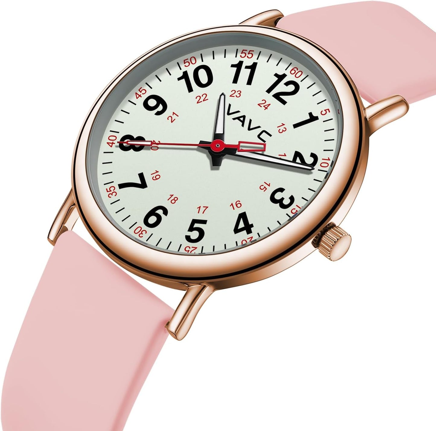 Waterproof Analog Nurse Watch for Nurses,Students,Medical Professionals,Women Men,with Luminouse Easy Read Dial,Military Time,Second Hand and 24 Hour,Comfortable Silicone Band.