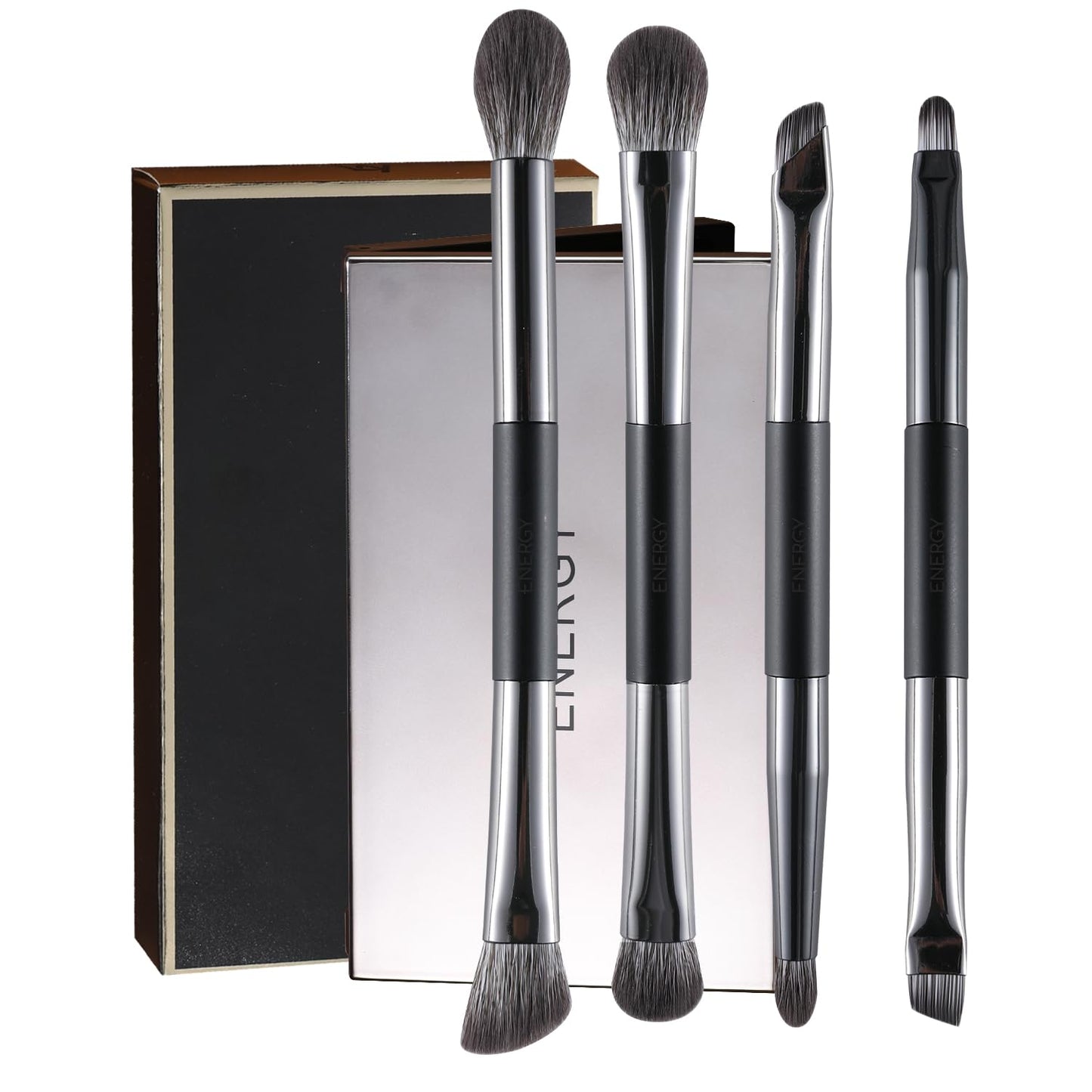 ENERGY Eyeshadow Brush Set 11PCS Professional Makeup Brushes for Eye Shadow Brows Smudge Concealer Eyeliner Eyelash Highlighter Blending Vegan Synthetic Face Make Up Kit with Travel Case Black