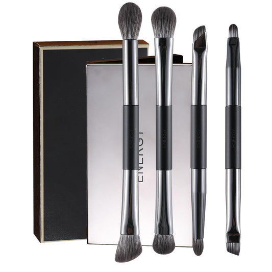 ENERGY Eyeshadow Brush Set 11PCS Professional Makeup Brushes for Eye Shadow Brows Smudge Concealer Eyeliner Eyelash Highlighter Blending Vegan Synthetic Face Make Up Kit with Travel Case Black