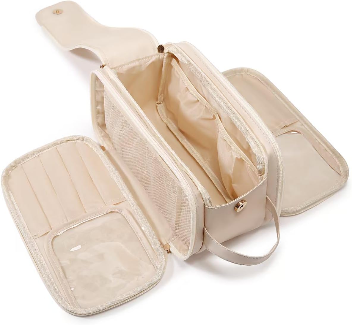 Travel Makeup Bag - Waterproof Cosmetic Organizer with Vertical Brush Holder | Portable Design for Women