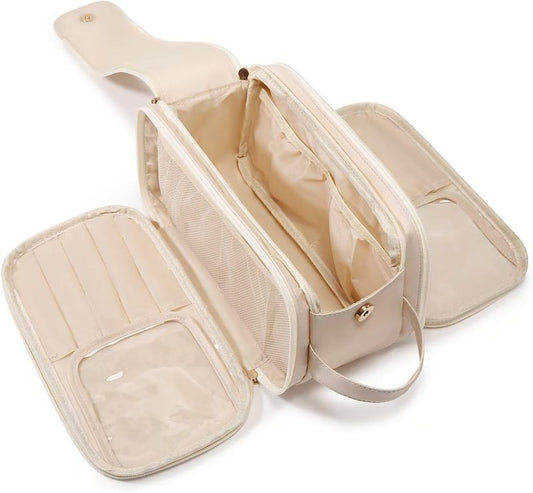 Travel Makeup Bag - Waterproof Cosmetic Organizer with Vertical Brush Holder | Portable Design for Women