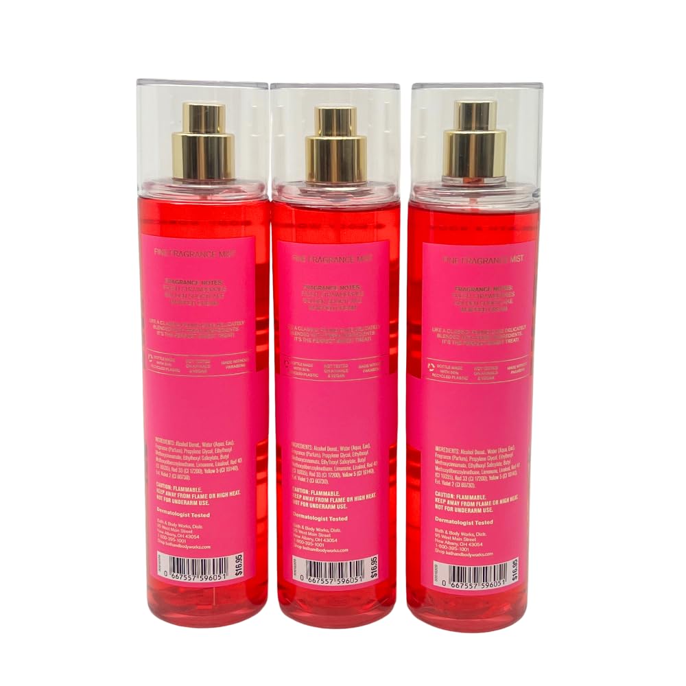 Bath & Body Works STRAWBERRY POUND CAKE Fine Fragrance Mist with a Red Bow for Holidays & Gifts 8 fl oz - 3 Pack