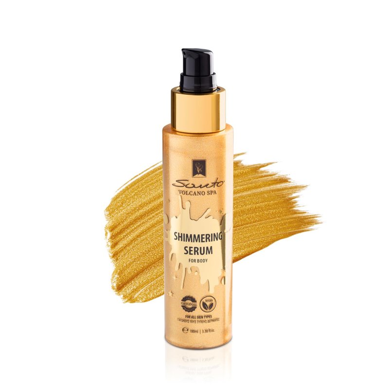 Santo Volcano Shimmer Body Oil 100ml – Hydrating Glow Enhancer Glitter Body Oil with Micro Pearls – Fast Absorbing Shimmer for Moisturizing, Illuminating and Shine
