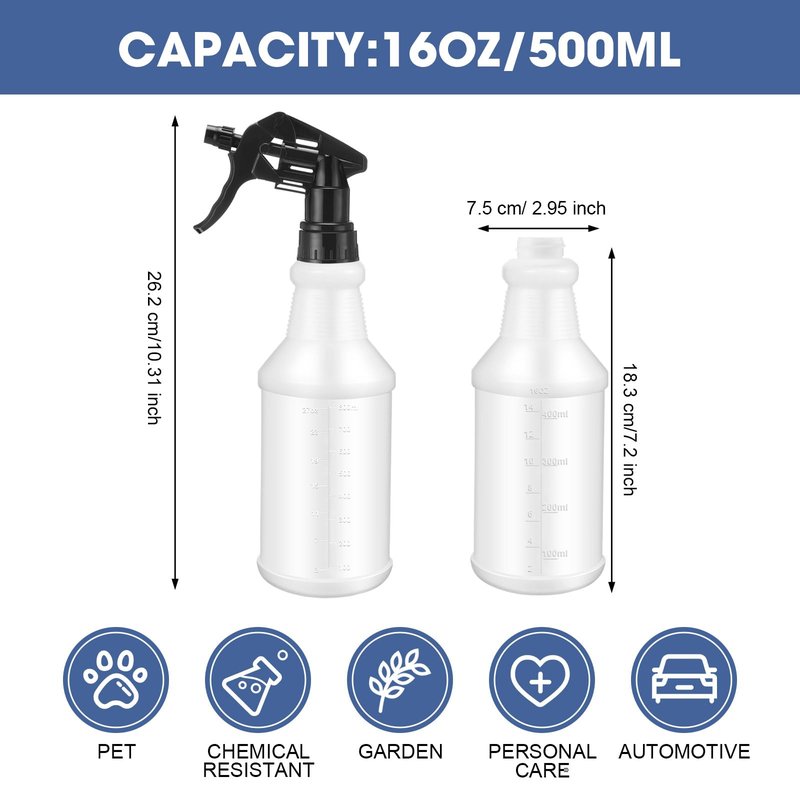 Gandeer 10 Pack Spray Bottles 16 oz Empty Water Spray Bottles for Cleaning Heavy Duty Refillable Squirt ‌container with Measurements Adjustable Nozzle for Household(Black,Stylish Style)