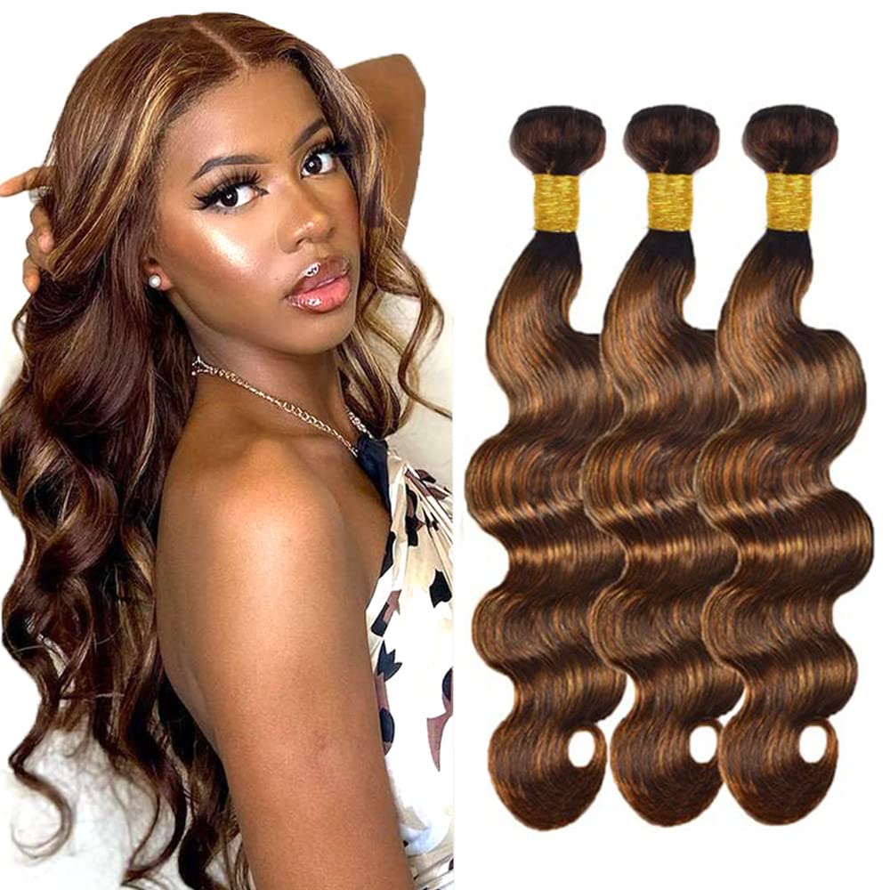 P430 Brown Bundles Human Hair Body Wave Bundles 16 18 20 Inch Unprocessed Brazilian Virgin Remy Hair 3 Bundle 50 Gram Per Bundle Highlight Brown Body Wave Human Hair Extensions