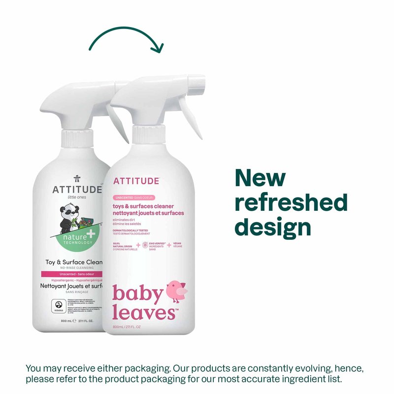 ATTITUDE Baby & Kids Toy Cleaner Spray, EWG Verified, Multi-Surface Cleaner for Toys, High Chairs & Play Areas, Naturally Derived, Vegan, Unscented, 27.1 Fl Oz (Pack of 6)