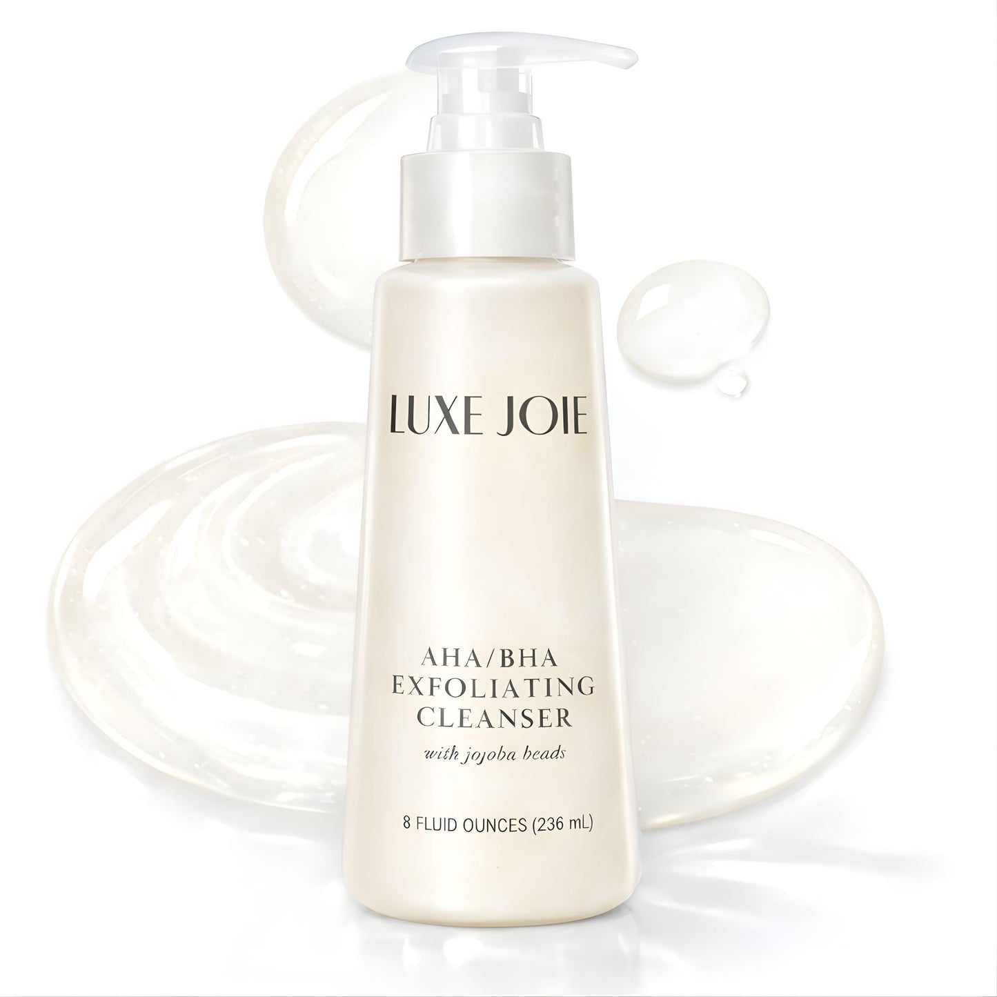 LuxeJoie AHA BHA Exfoliating Cleanser with Jojoba Beads – Glycolic & Salicylic Acid Face Wash – Daily Exfoliating Face Wash for Clogged Pores & Textured Skin – 8 oz
