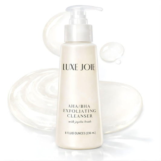 LuxeJoie AHA BHA Exfoliating Cleanser with Jojoba Beads – Glycolic & Salicylic Acid Face Wash – Daily Exfoliating Face Wash for Clogged Pores & Textured Skin – 8 oz