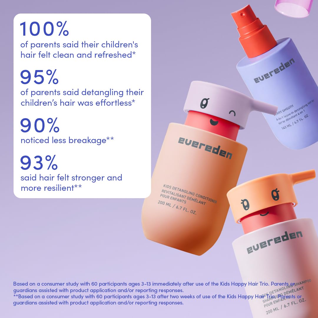 Evereden Kids Haircare Set - Detangling Shampoo & Conditioner | Vegan, Plant Protein Peptides & Argan Oil, Ages 3+