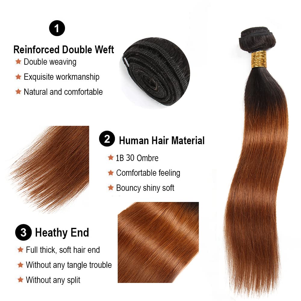 Brown Bundles Human Hair Ombre Straight Human Hair Bundles 1B30 Bundle 8 10 12 Inch Soft And Healthy Ombre Dark Brown Bundle Brazilian Virgin Remy Hair Extensions 300G