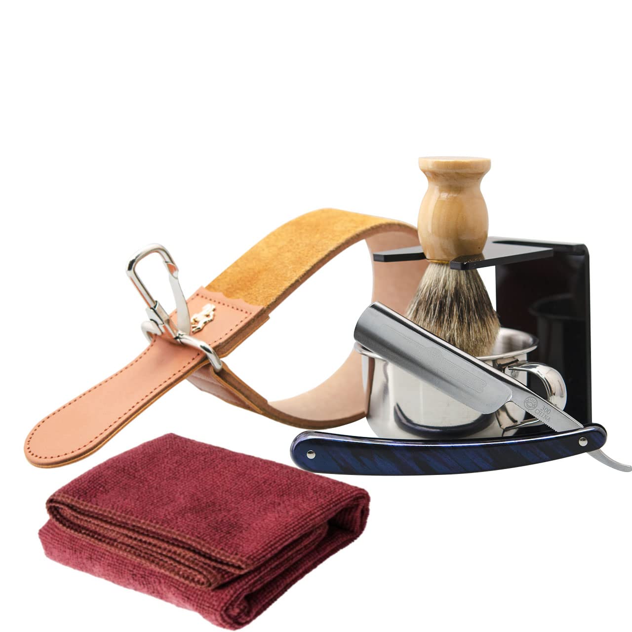 Grandslam Straight Razor Kit - Steel Cutthroat Shaving Set with Badger Hair Brush & Leather Strop | Perfect Gift for Men